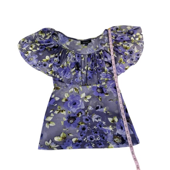 Karen Kane Semi Sheer Mesh Floral Print Ruffle Neckline Top Multicolor Size S - Picture 5 of 7